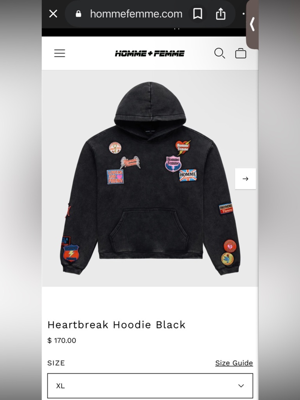 🆕 HOMME FEMME Hoodie Black Washed Embroidery Patchwork NWT